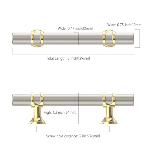 Asidrama 30 Pack 3 Inch(76mm) Gold and Brushed Satin Nickel Cabinet Pulls Heavy-Duty Solid Kitchen Cabinet Handles Oil Rubbed Drawer Hardware for Bathrooms Cupboard - color: Gold and Brushed Satin Nickel, size: 3" Hole Center, style: 30 Pack