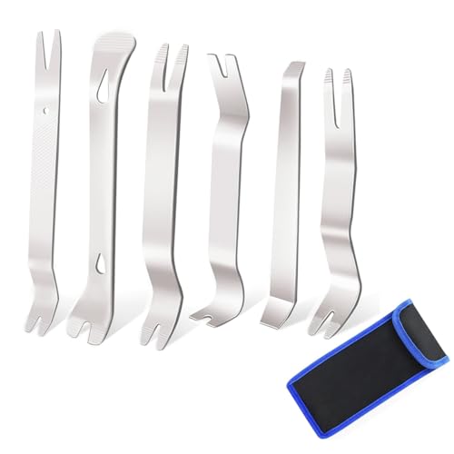 Auto Trim Removal Tool Set Stianless Steel, 6pcs Fastener Remover Tool kit, Metal Pry Tool Kit for Car Door Panel & Audio Stereo, Dashboard Removal Kit, Interior & Interior Trim Puller