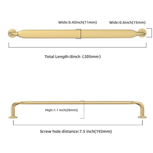 10 Pack 7-1/2 inch Brushed Gold Kitchen Cabinet Handles - color: Brushed Gold, size: 7-1/2'' Hole Center(192mm)