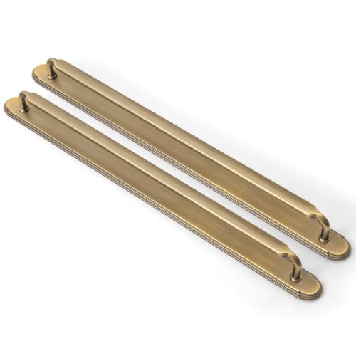 Goo-Ki 2 Pack Brushed/Brass Bronze Zinc Alloy Cabinet Pulls with Backplate - 12-3/5 Inch Hole Centers Kitchen Drawer Pulls Cabinet Hardware Dresser Handles with Spacer,2202-KG-320-G014-2 - color: Brushed Bronze, size: 12-3/5" Hole Center