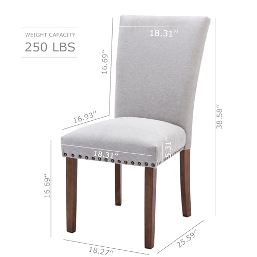 COLAMY Upholstered Parsons Dining Chairs Set of 2, Fabric Dining Room Kitchen Side Chair with Nailhead Trim and Wood Legs - Light Grey - color: F-lightgrey, size: Set of 2