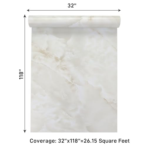 VaryPaper Large Size 32"x118" Thick Cream Marble Countertop Contact Paper Peel and Stick Marble Wallpaper Waterproof Kitchen Vinyl Wrap for Countertops Table Removable Self Adhesive Granite Wall Paper - size: 32" x 118"