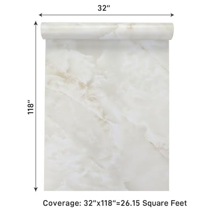 VaryPaper Large Size 32"x118" Thick Cream Marble Countertop Contact Paper Peel and Stick Marble Wallpaper Waterproof Kitchen Vinyl Wrap for Countertops Table Removable Self Adhesive Granite Wall Paper - size: 32" x 118"