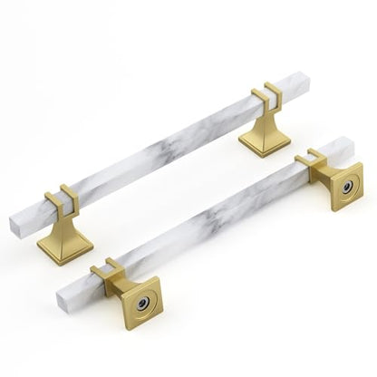 Rergy 10 Pack Cabinet Handles, White Marble & Matte Gold Pulls, 6.25" - color: White Marble & Matte Gold &Square, size: 6-1/4 inch (160mm) Hole Center