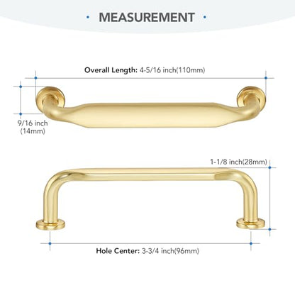 HOME EDIT Brushed Gold Solid Cabinet Handles & Pulls 3-3/4 Inch 10 Pack - color: Brushed Gold, size: 3-3/4 inches Hole Center