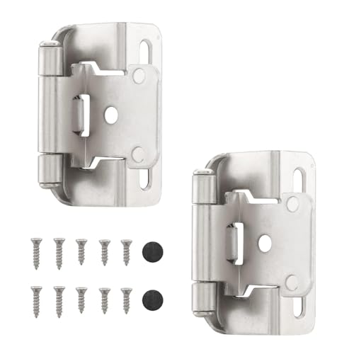 HOME MASTER HARDWARE 50 Packs (25 Pairs) 1/2" Overlay Cabinet Hinges, Self-Closing Semi Partial Wrap Kitchen Cabinet Door Hinge, Nickel Hinges for Kitchen/Cupboard Doors - color: Satin Nickel-50Pack, size: 1/2"Semi Wrap