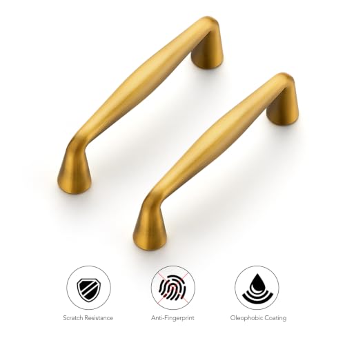 Ravinte Brushed Brass Cabinet Handles Solid Handles,3 Inch,10 Pack - color: Brushed Brass, size: 3 Inches Hole Center