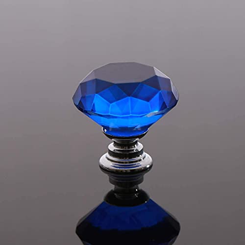 Akstore 6 Pcs Crystal Glass Cabinet Knobs 30mm Diamond Shape Drawer Kitchen Cabinets Dresser Cupboard Wardrobe Pulls Handles (30mm, Blue) - color: Blue, size: 30 mm