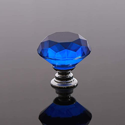 Akstore 6 Pcs Crystal Glass Cabinet Knobs 30mm Diamond Shape Drawer Kitchen Cabinets Dresser Cupboard Wardrobe Pulls Handles (30mm, Blue) - color: Blue, size: 30 mm