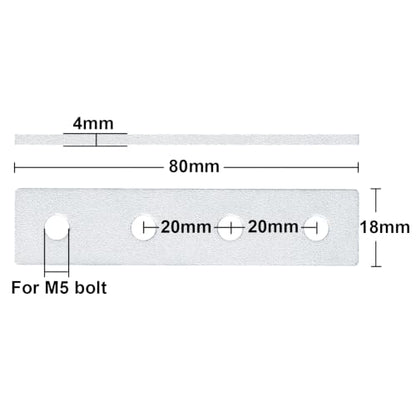 12 Pcs 2020 Flat Joining Plates, Aluminum Mending Plate, 80mm x 18mm - size: 80mm x 18mm
