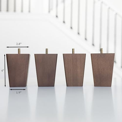 Airy Abode Premium Walnut Square Furniture Legs (Full Install Kit) - Pick Your Size and Color - color: Brown, size: 4 Inches