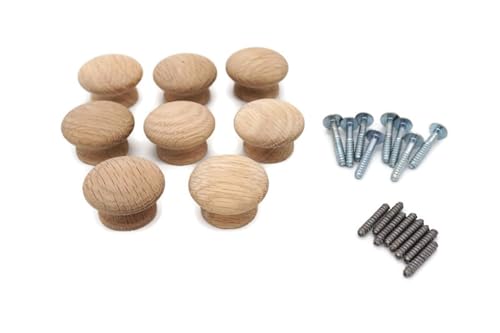 Solid Oak Wood Furniture Knob Cabinet Knobs - 5 Different Sizes from 3/4" to 1-3/4"- Available in 2-4-8 Packs (8, 1-1/2") - size: 1-1/2"
