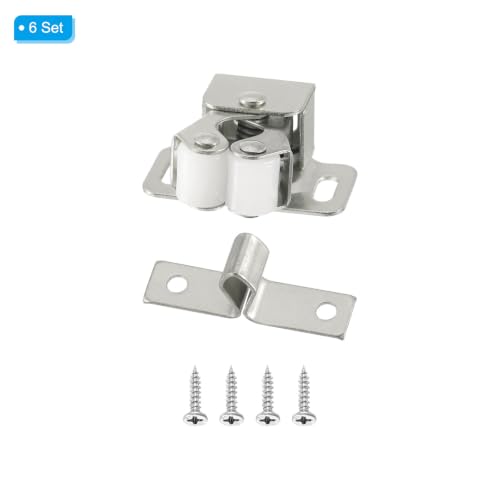 PATIKIL Cabinet Latch Double Roller Catches, 6 Pcs Stainless Steel Cabinet Door with Screws Spring Bead Hardware Latches with Spear Strike for Cupboard Wardrobe Pcs, Silver - color: Silver Tone
