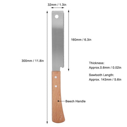 Small Hand Saw, Beech Wood Handle, Flush Cut Tool, 12 Inch Precision Trim Tool for Carpentry, Garden and Outdoor