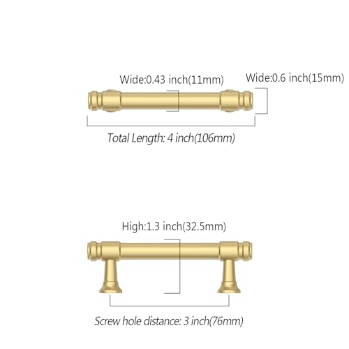 Asidrama 10 Pack 3 Inch Brushed Gold Kitchen Cabinet Handles - color: Brushed Gold, size: 3" Hole Center(76mm)