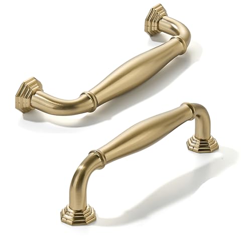2 Pack 3 Inch Hole Center Brushed Brass Heavy Duty Solid Cabinet pulls Ideal for Dressers, Bathroom, cabinets, and Kitchens cabinets. - color: Brushed Brass, size: 3 Inch Hole Center, style: 2 Pack