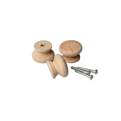 24 PCS Round Wooden Knob with Screws Unfinished Drawer Furniture Cabinet Closet Dresser Pull Handles (34mm Diameter,25mm Overall Height)