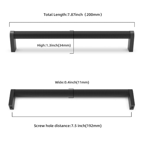30 Pack Matte Black Cabinet Pulls knurled 7-1/2 Inch Hole Centers Kitchen Cabinet Handles Black Drawer Pulls Dresser Handles - color: Matte Black, size: 7-1/2'' Hole Center(192mm)