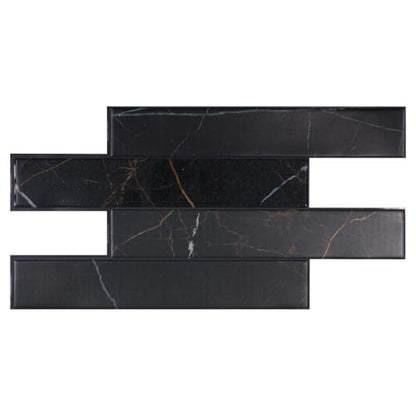 Smart Tiles Peel and Stick backsplash, Subway Marquina Black, 22.56"x11.57" - color: Marquina Black