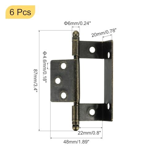 uxcell 6Pcs Cabinet Hinges Full Inset, 3.4x0.8Inch Partial Wrap Long Hinge, Bronze - size: 3.4x0.8Inch