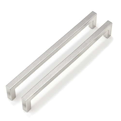 Goldenwarm Brushed Nickel Cabinet Pulls 30 Pack 10 Inch, Square Drawer Handles, Stainless Steel, Screws Included, Silver Kitchen Hardware for Cupboard Closet Furniture Upgrade - size: 10In(256MM) Hole Centers
