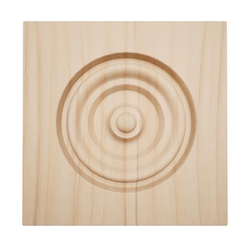 3 3/4" W x 3 3/4" H x 7/8" P Americraft Solid Hardwood Stain Grade Bullseye Rosette with Squared Edge, Alder - color: Alder, size: 3.75-in. W x 3.75-in. H