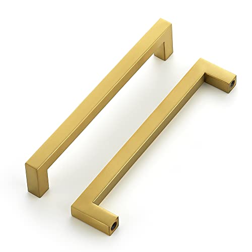 Ravinte Brushed Brass Cabinet Handles Square Pulls 6-1/4 Inch 30 Pack - color: Brushed Brass