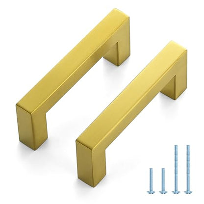 JOY DECOR Gold Cabinet Handles Square Cabinet Pulls, 3 Inch CC, 10 Pack - size: 3 Inch Hole Center