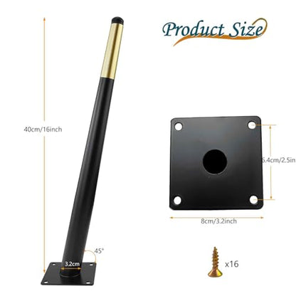 16 Inch Black & Gold Metal Furniture Legs for Chairs Sofas & Cabinets