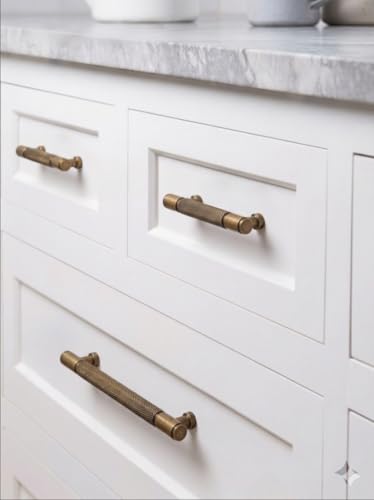 10 Pack Antique Brass Knurled Cabinet Pulls 4 Inch(102mm) Kitchen Cabinet Handles Cabinet Hardware Drawer Pulls - color: Antique Brass, size: 4" Hole Center
