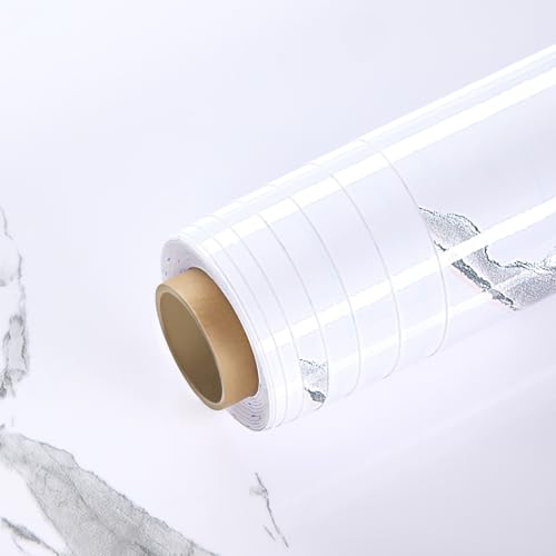 Glossy Marble Contact Paper Peel and Stick Wallpaper 17.7"x197" White - color: White, size: 17.7"W x 197"L