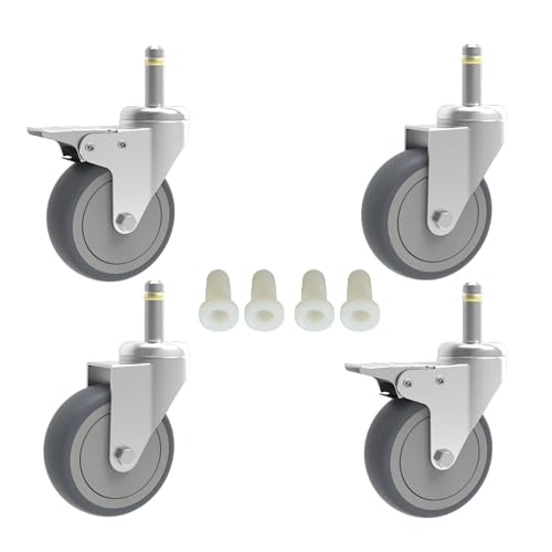 RILIDRI 2-Inch Swivel Stem Caster, 7/16-Inch Stem Diameter Rubber Wheel, Thermoplastic Rubber TPR Replacement Wheels - 4 Pack(2 Brakes 2 Swivel) - size: 2 Inch-125LB(2 Dual Brakes)