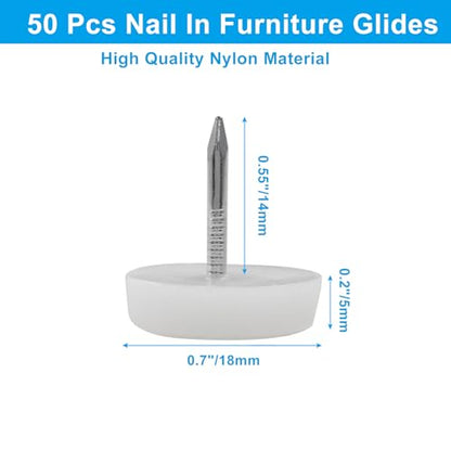 Zorfeter 50pcs 18mm White Nail in Furniture Glides - size: 18mm