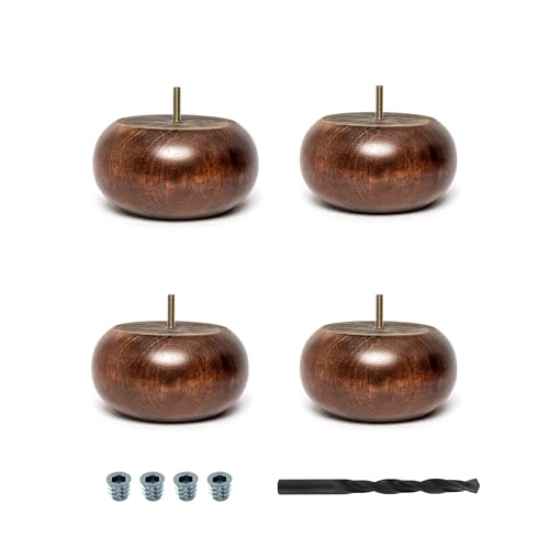 OUTWATER Architectural Products 3 in. H x 6 in. Dia Stained Cherry Solid Hardwood Bun Foot Leg for Furniture | 4 Pack,3P5.11.00115 - color: Cherry