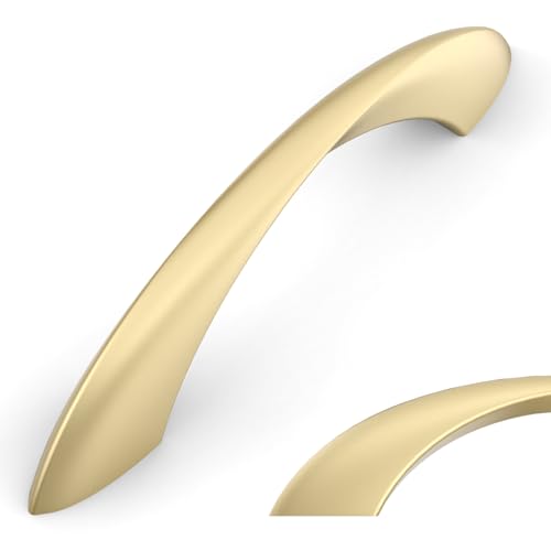 Amerdeco 10 Pack Brushed Gold Cabinet Pulls 3 Inch(76mm) Hole Center Hardware Gold Kitchen Handles for Bathroom Drawer Dresser Pulls ZH0048 - color: Brushed Gold, size: 3"/76mm Hole Center
