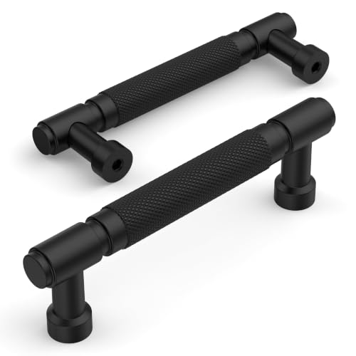 Amerdeco 10 Pack Matte Black knurled Cabinet Pulls 4" - color: Matte Black, size: 4" hole center