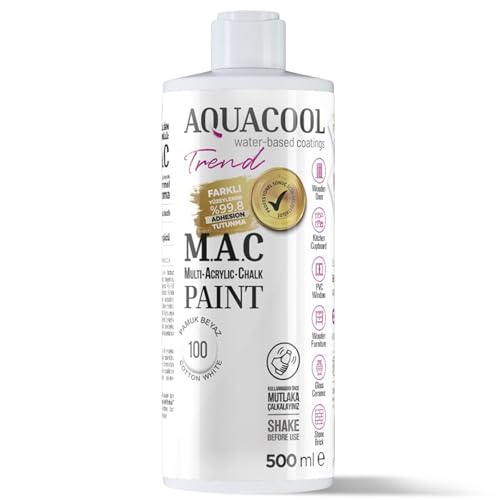 Aquacool Trend MAC All-in-One Furniture Paint – No Sanding No Primer, Chalk Paint for Cabinets, Wood, Tile & Countertops | Self-Leveling Matte | 16.9 fl oz, 53 sq ft | 100 Cotton White - color: TRD 100 Cotton White