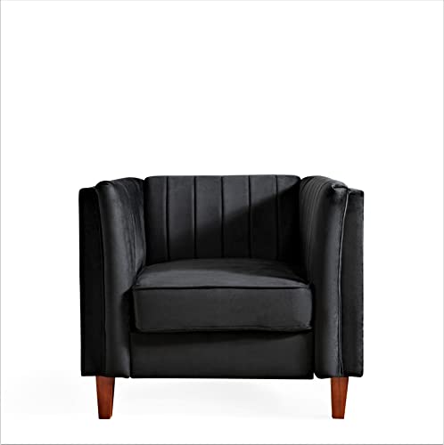 Container Furniture Cavira Luxury Velvet Chair for Living Room with High Density Foam, Soft Fabric Upholstery, Removable Cushions and Solid Wood Legs, 36.6'' Wide Armchair, Black - color: Black, size: Chair