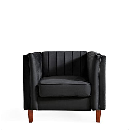 Container Furniture Cavira Luxury Velvet Chair for Living Room with High Density Foam, Soft Fabric Upholstery, Removable Cushions and Solid Wood Legs, 36.6'' Wide Armchair, Black - color: Black, size: Chair