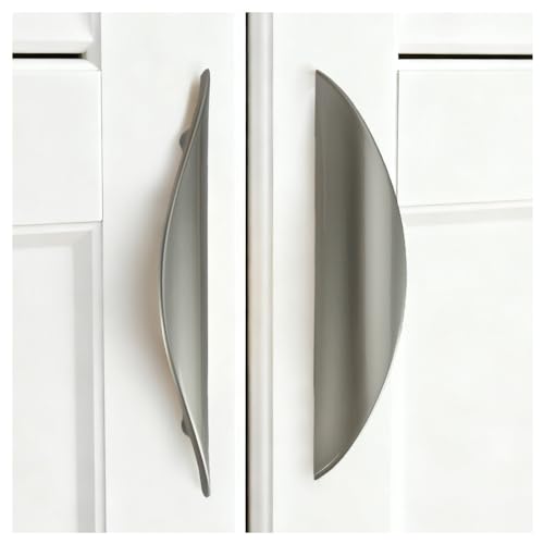 Primst 4 Pack Brushed Nickel Cabinet Pulls, Half moon Drawer Handles Silver Cabinet Handles, Drawer Pulls, Kitchen Cupboard Handle, Cabinet Hardware 3-3/4in Hole Center - color: Silver, size: L-4PCS