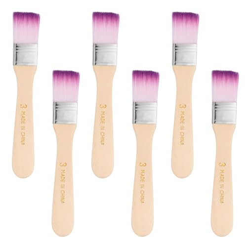 PATIKIL 6Pcs Wooden Paint Brush Set, 5.6" Nylon Bristle Flat Brushes #3 - color: Purple/White, size: #3