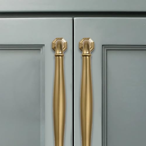 10 Pack 3 Inch Hole Center Brushed Brass Heavy Duty Solid Cabinet pulls Ideal for Dressers, Bathroom, cabinets, and Kitchens cabinets. - color: Brushed Brass, size: 3 Inch Hole Center, style: 10 Pack