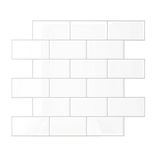 VEELIKE Peel and Stick Backsplash Tiles 12x12 Inch White Subway Tile Wall Stickers for Kitchen Waterproof Self Adhesive Vinyl Tiles for Bathroom Backsplash Stick on Back Splash for Stove 6 Sheets - size: Box of 6 Tiles