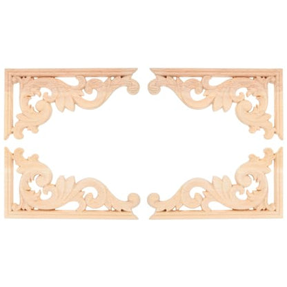 HEALLILY 4 pcs Wood Onlay Corner Applique Unpainted Carved Wood Appliques for Cabinets Doors Walls Mirrors Decorative Trim European Style Home Decor 5.11 X 2.55 X 0.31 in