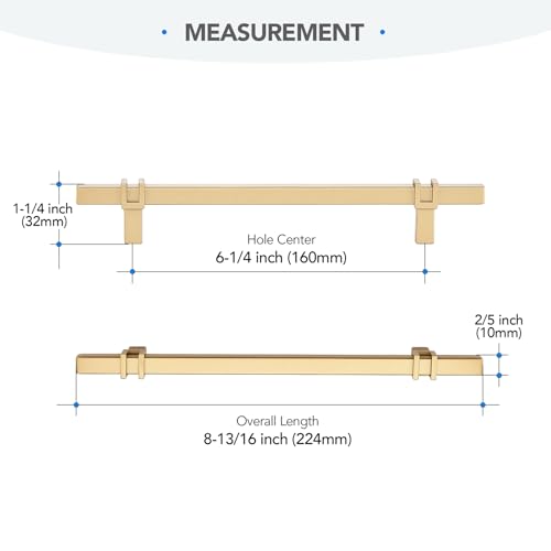 HOME EDIT 25 Pack 6-1/4 inch Cabinet Handles, Kitchen Cabinet Handles Gold Drawer Pulls Zinc Alloy Square Bar Kitchen Pulls - color: Gold, size: 6-1/4 Inch Hole Center