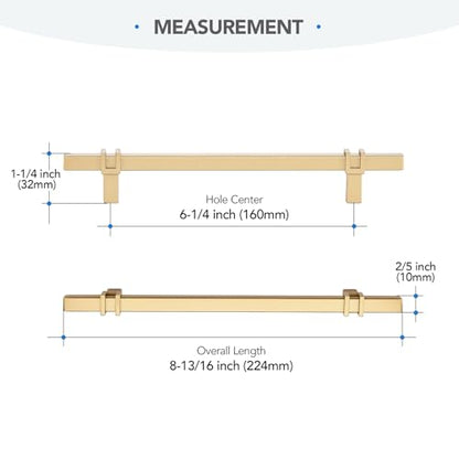 HOME EDIT 25 Pack 6-1/4 inch Cabinet Handles, Kitchen Cabinet Handles Gold Drawer Pulls Zinc Alloy Square Bar Kitchen Pulls - color: Gold, size: 6-1/4 Inch Hole Center