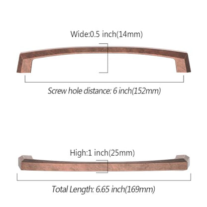 Asidrama 10 Pack 6 inch Antique Copper Kitchen Cabinet Handles - color: Antique Copper, size: 6" Hole Center(152mm)