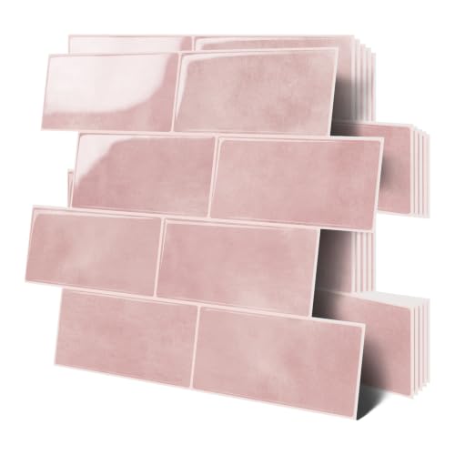 Thicker Design Peel and Stick Wall Tile，Self Adhesive Backsplash Tiles for Kitchen & Bathroom (10 Sheets, Pink) - color: Pink