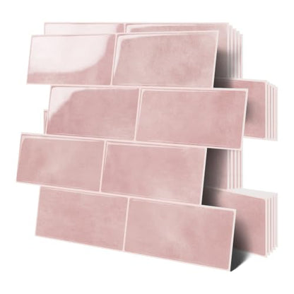 Thicker Design Peel and Stick Wall Tile，Self Adhesive Backsplash Tiles for Kitchen & Bathroom (10 Sheets, Pink) - color: Pink
