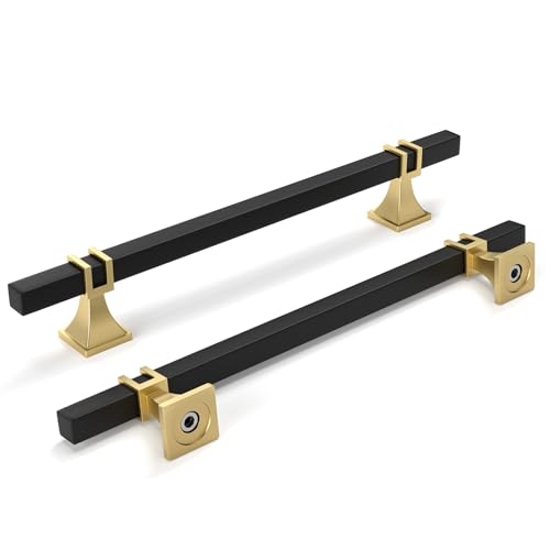 homdiy Black and Gold Cabinet Pulls 6-1/4" Black and Brass Cabinet Pulls - color: Black & Matte Gold, size: 6-1/4 Inch(160mm) Hole Centers